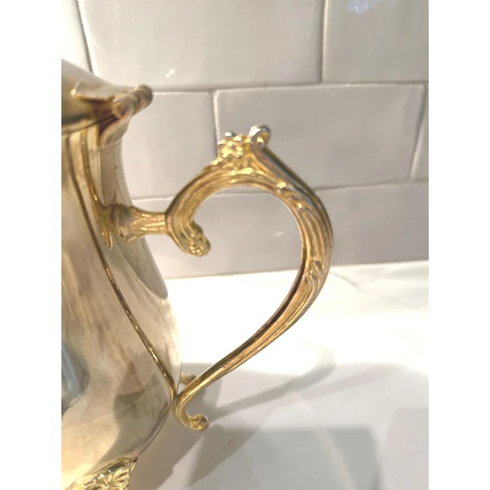 Vintage International Silver Co Gold Plated Coffee Pot, Victorian Tea Server